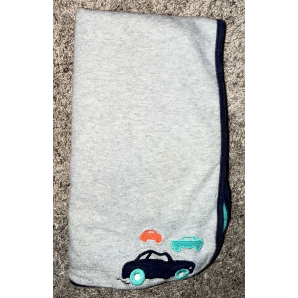 Carter's Just One You Teal Green‎ Blue Cars Gray Baby Blanket Cotton Reversible